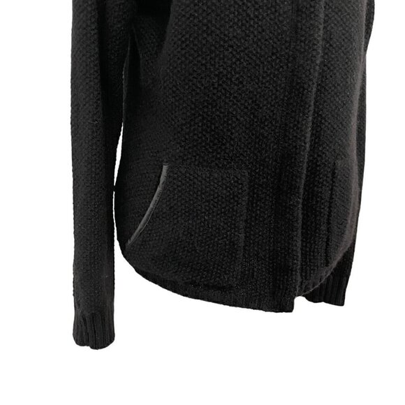 EILEEN FISHER Yak Merino Wool Leather Trim Cardigan Sweater Black Medium Petite - Picture 6 of 8